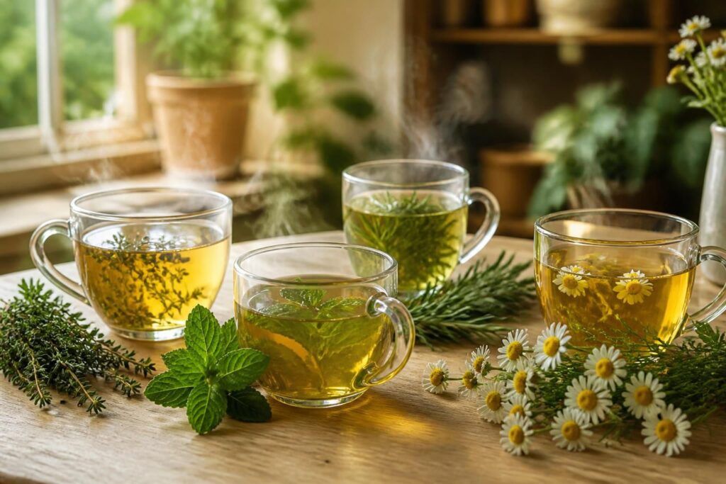 découvrez les bienfaits naturels des infusions de thym, romarin, menthe et camomille pour votre bien-être et votre santé au quotidien.
