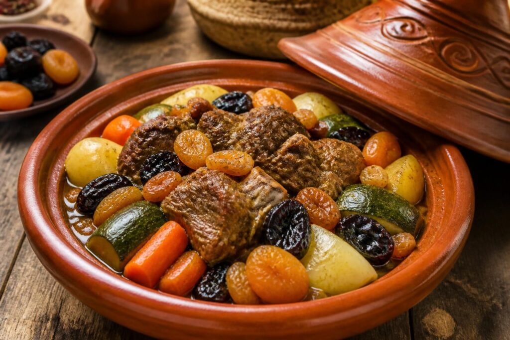 découvrez nos recettes traditionnelles de tajine d'agneau aux légumes, agrémentées de fruits secs et pruneaux pour un savoureux mélange sucré-salé.